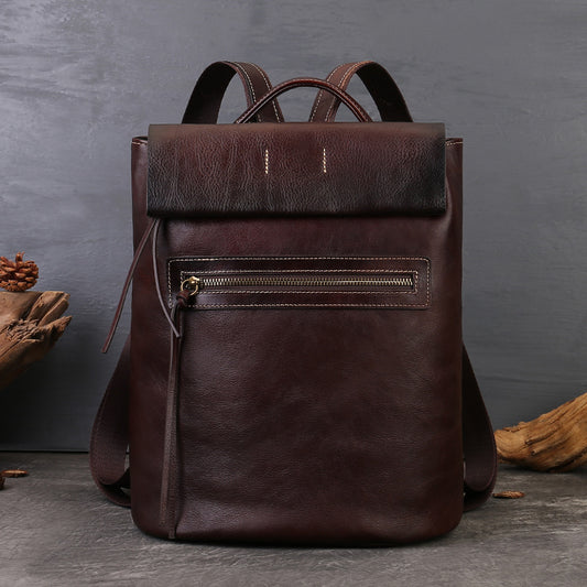 李記 | 原創手工真皮 | 極簡純色後背包zl8110號