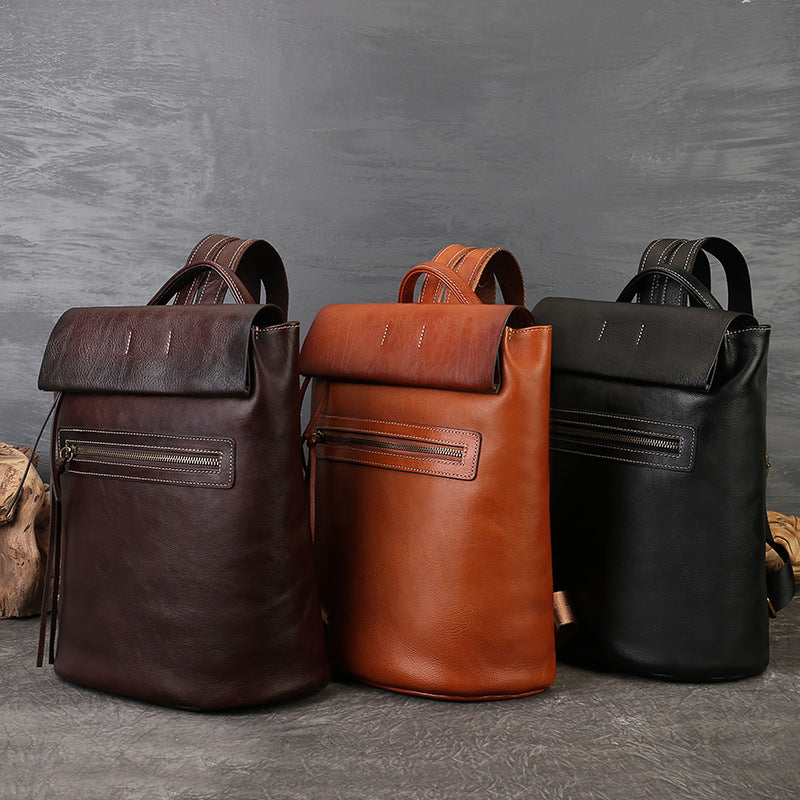 李記 | 原創手工真皮 | 極簡純色後背包zl8110號