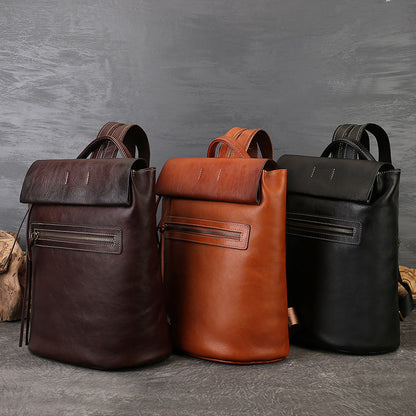 李記 | 原創手工真皮 | 極簡純色後背包zl8110號