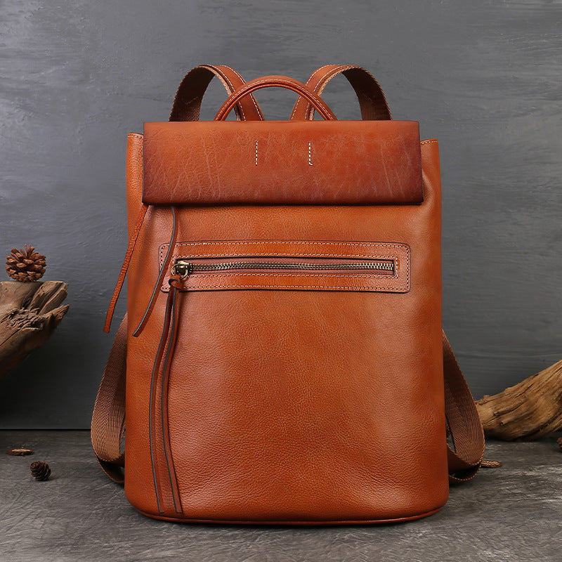 李記 | 原創手工真皮 | 極簡純色後背包zl8110號