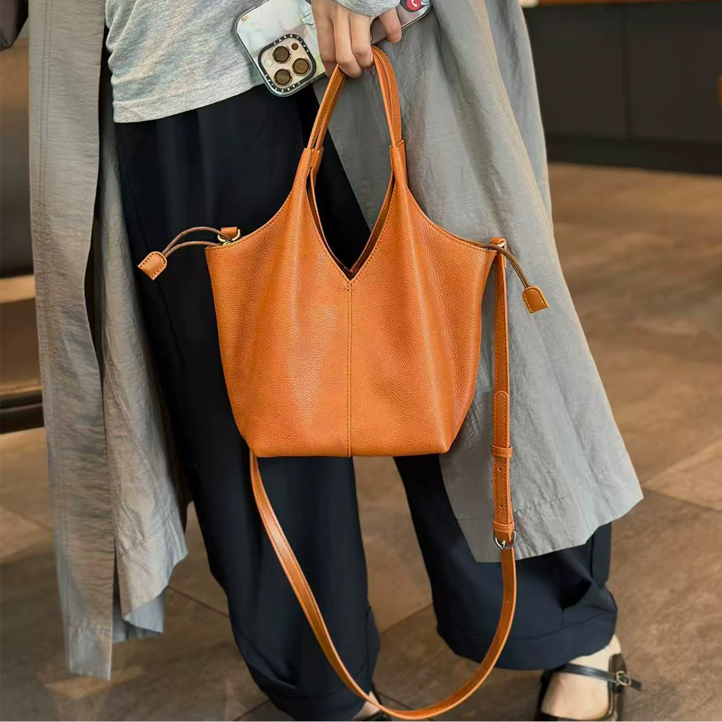 李記 | 原創手工真皮 | 休閒簡約風の菜籃子包aan235號