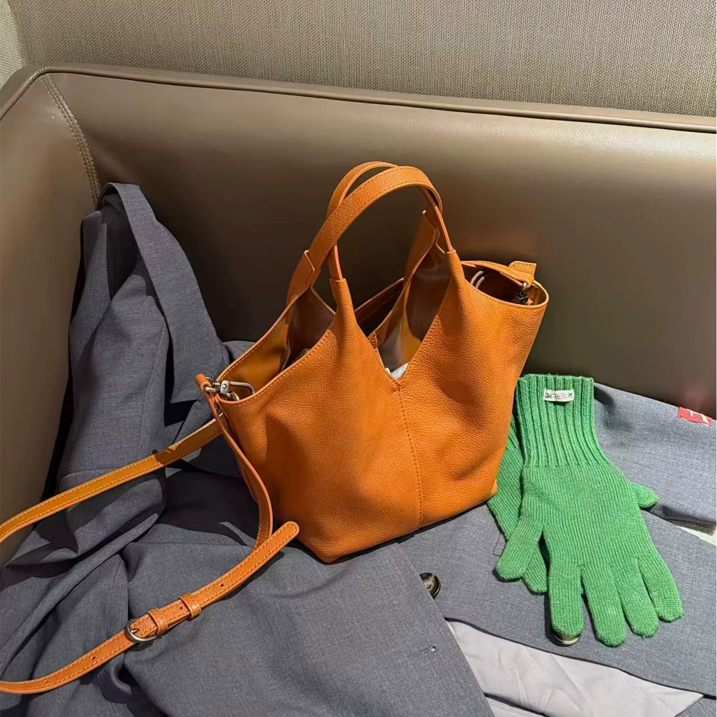 李記 | 原創手工真皮 | 休閒簡約風の菜籃子包aan235號