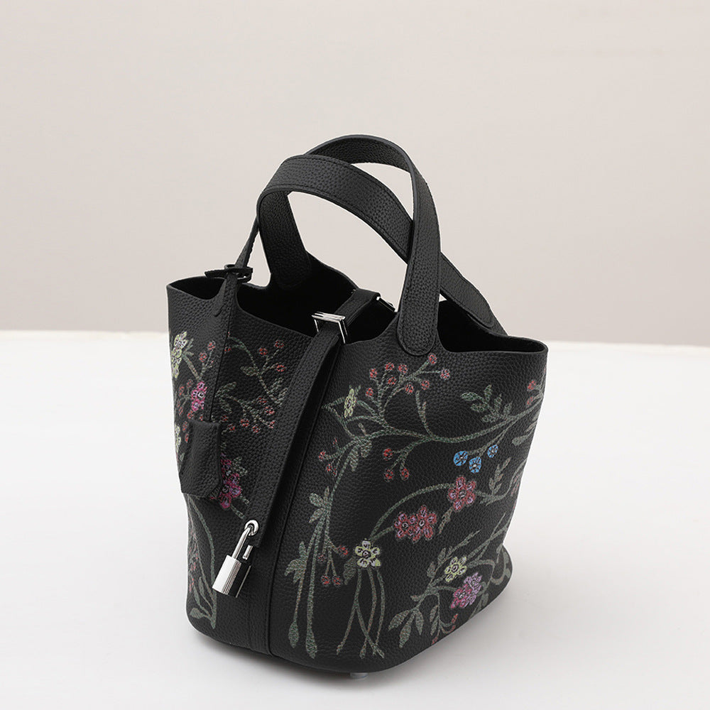 李記 | 原創手工真皮 | 頭層Togo牛皮い彩繪菜籃子手提包ch505號