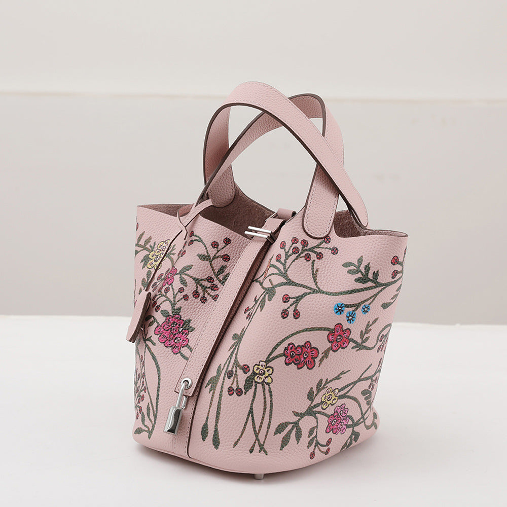 李記 | 原創手工真皮 | 頭層Togo牛皮い彩繪菜籃子手提包ch505號