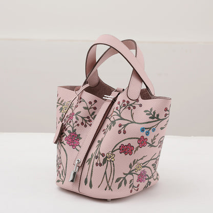 李記 | 原創手工真皮 | 頭層Togo牛皮い彩繪菜籃子手提包ch505號