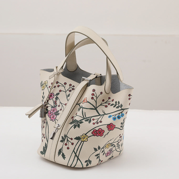 李記 | 原創手工真皮 | 頭層Togo牛皮い彩繪菜籃子手提包ch505號