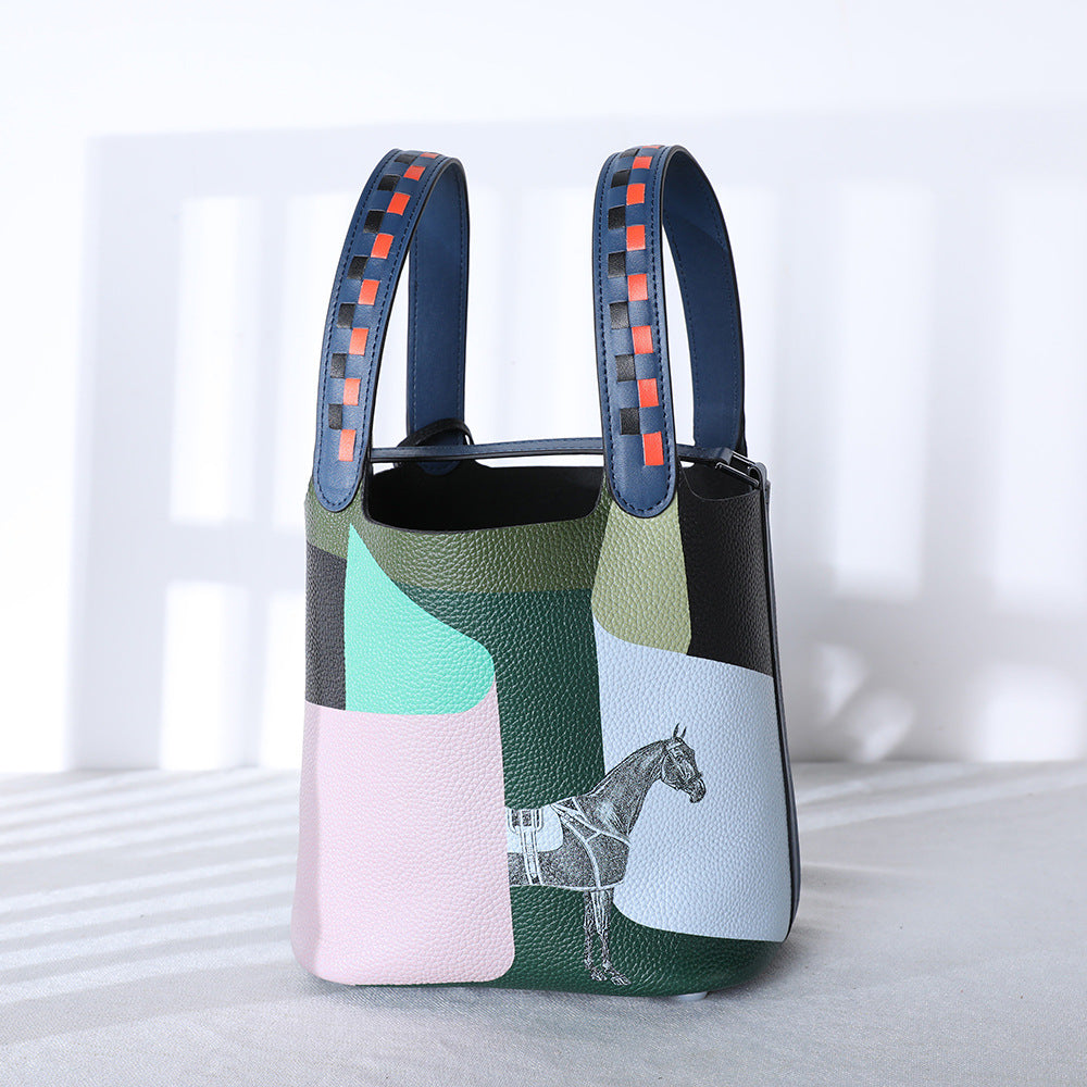 李記 | 原創手工真皮 | 頭層Togo牛皮い彩繪菜籃子手提包ch505號