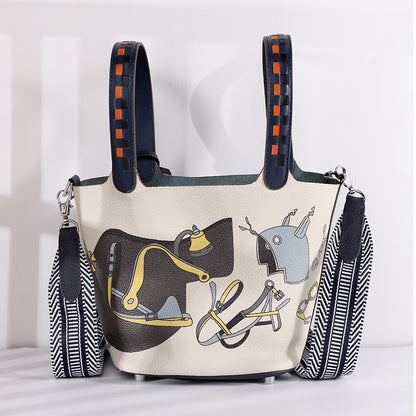 李記 | 原創手工真皮 | 頭層Togo牛皮い彩繪菜籃子手提包ch505號