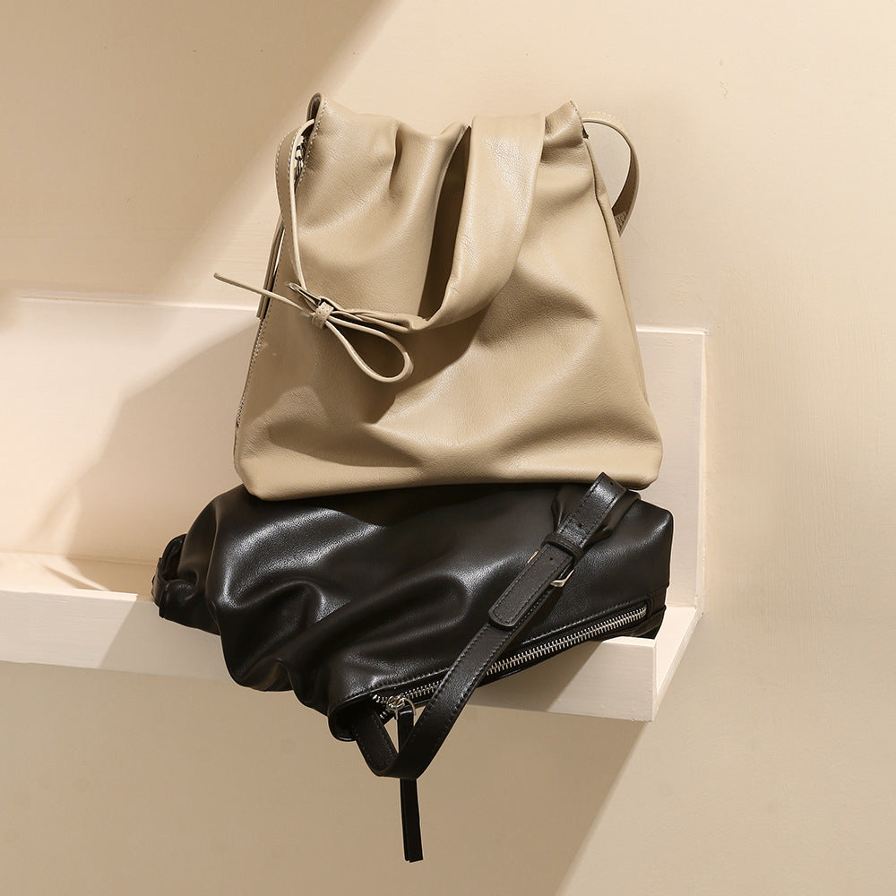 李記 | 原創手工真皮 | 韓系い褶皺側邊拉鏈し手提包jy6008號