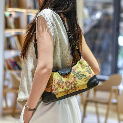 李記 | 原創手工真皮 | 高質感棉麻配皮の餃子包k80281號