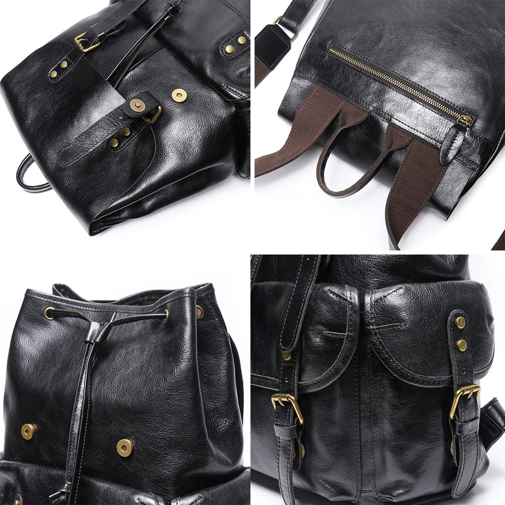 李記 | 原創手工真皮 | 頭層牛皮で出差旅行ハ抽繩後背包LG1939號