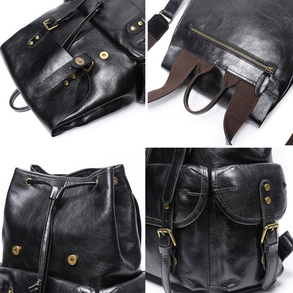 李記 | 原創手工真皮 | 頭層牛皮で出差旅行ハ抽繩後背包LG1939號