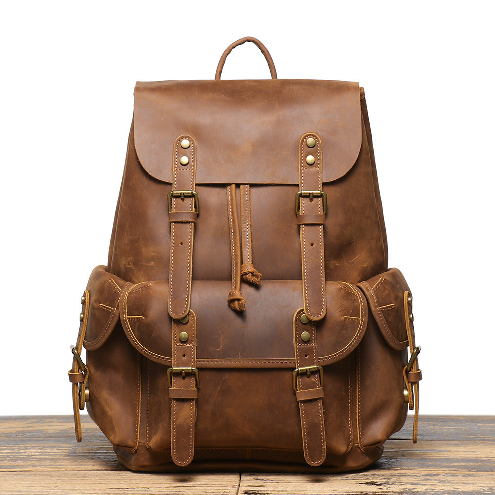 李記 | 原創手工真皮 | 頭層牛皮で出差旅行ハ抽繩後背包LG1939號