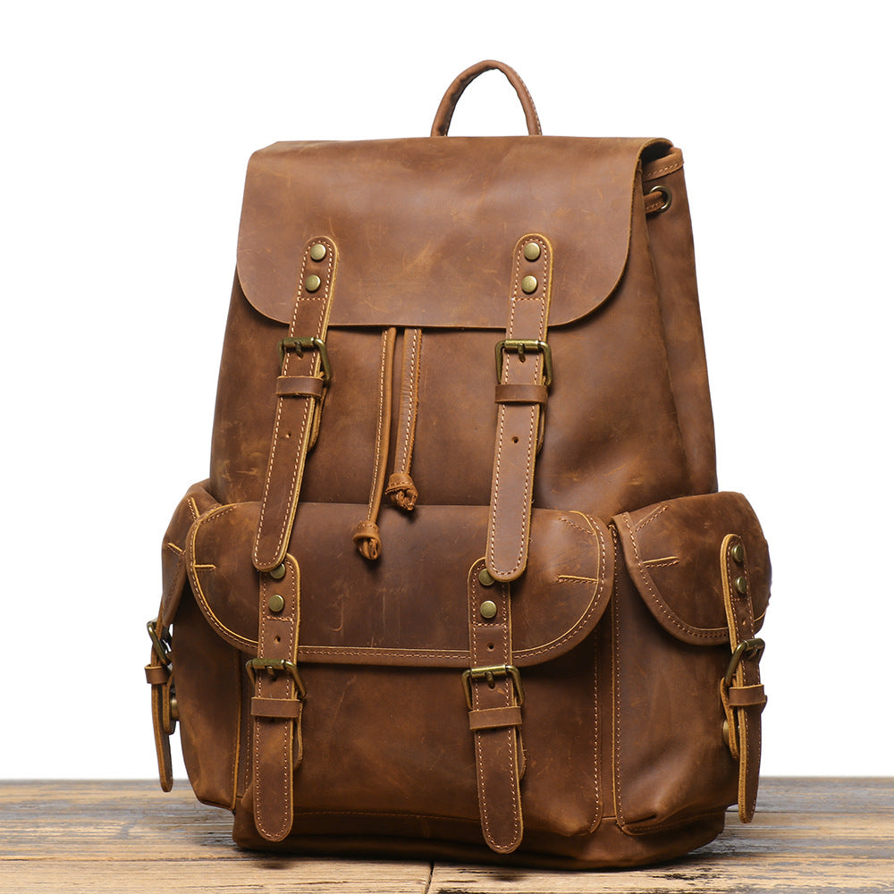 李記 | 原創手工真皮 | 頭層牛皮で出差旅行ハ抽繩後背包LG1939號