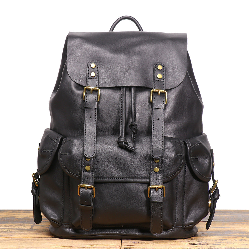 李記 | 原創手工真皮 | 頭層牛皮で出差旅行ハ抽繩後背包LG1939號