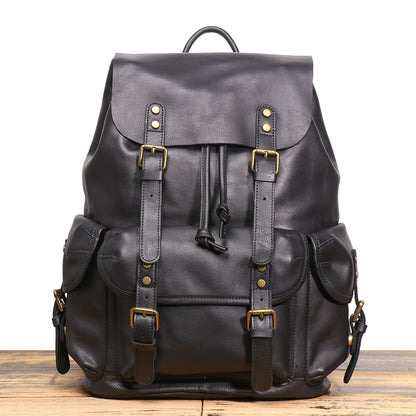 李記 | 原創手工真皮 | 頭層牛皮で出差旅行ハ抽繩後背包LG1939號