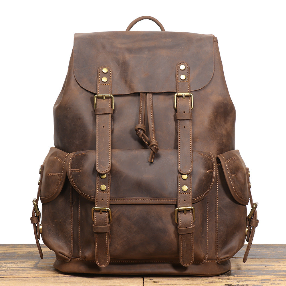 李記 | 原創手工真皮 | 頭層牛皮で出差旅行ハ抽繩後背包LG1939號