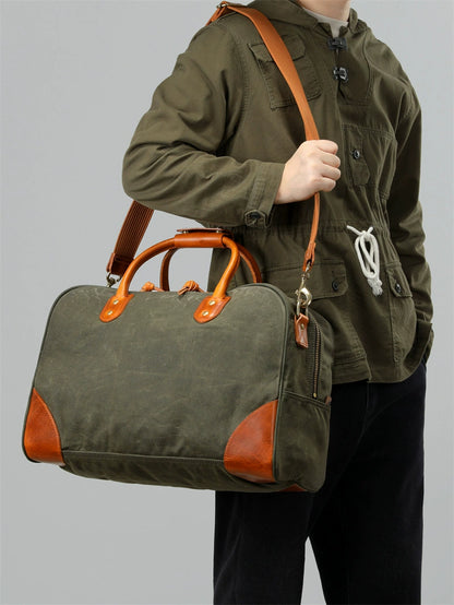 Li Ji | Original handmade | American style contrasting color genuine leather travel bag canvas travel bag No. YS889