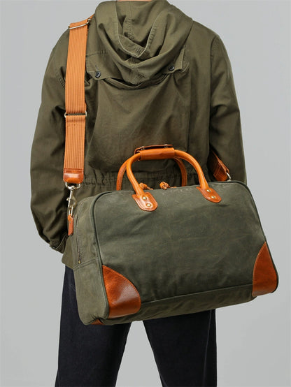 Li Ji | Original handmade | American style contrasting color genuine leather travel bag canvas travel bag No. YS889