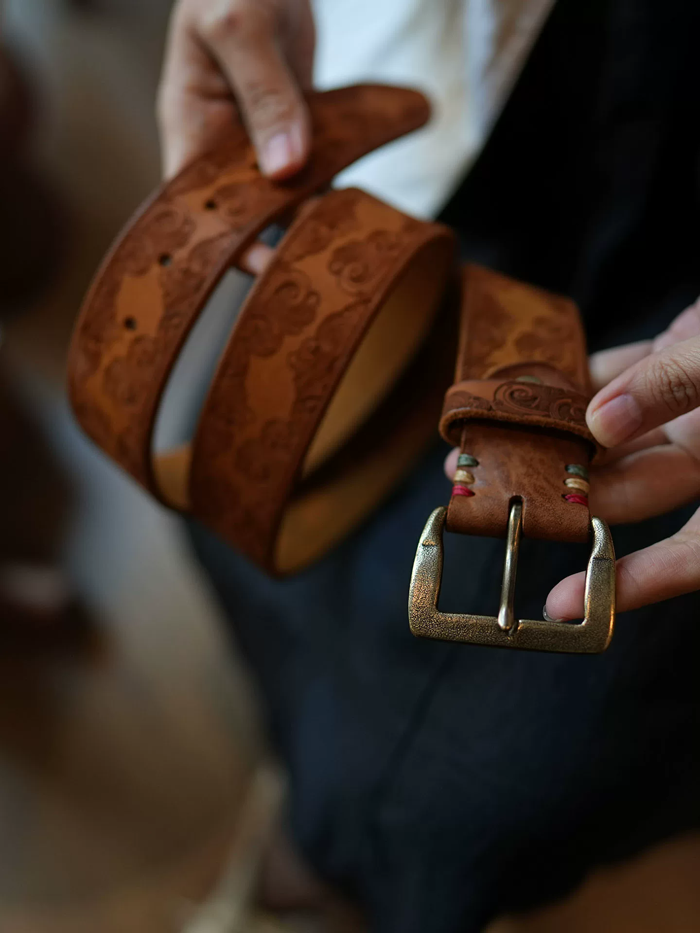 李記 | 原創手工真皮 | 雕花銅扣！！百搭休閒皮帶腰帶ls17723號