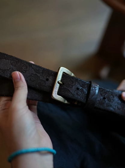 李記 | 原創手工真皮 | 雕花銅扣！！百搭休閒皮帶腰帶ls17723號