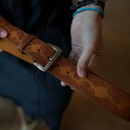 李記 | 原創手工真皮 | 雕花銅扣！！百搭休閒皮帶腰帶ls17723號