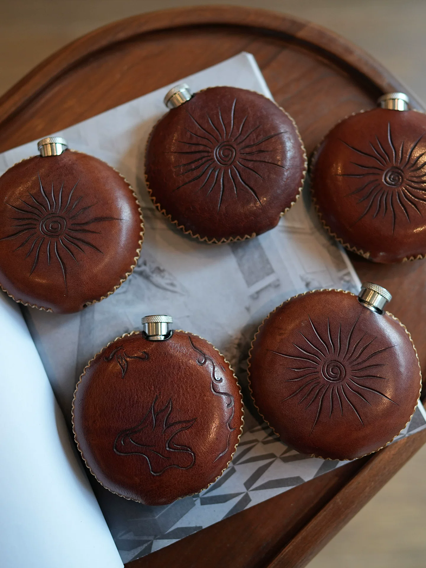 李記 | 原創手工真皮 | 304不銹鋼戶外の隨身便攜小酒壺ls17023號