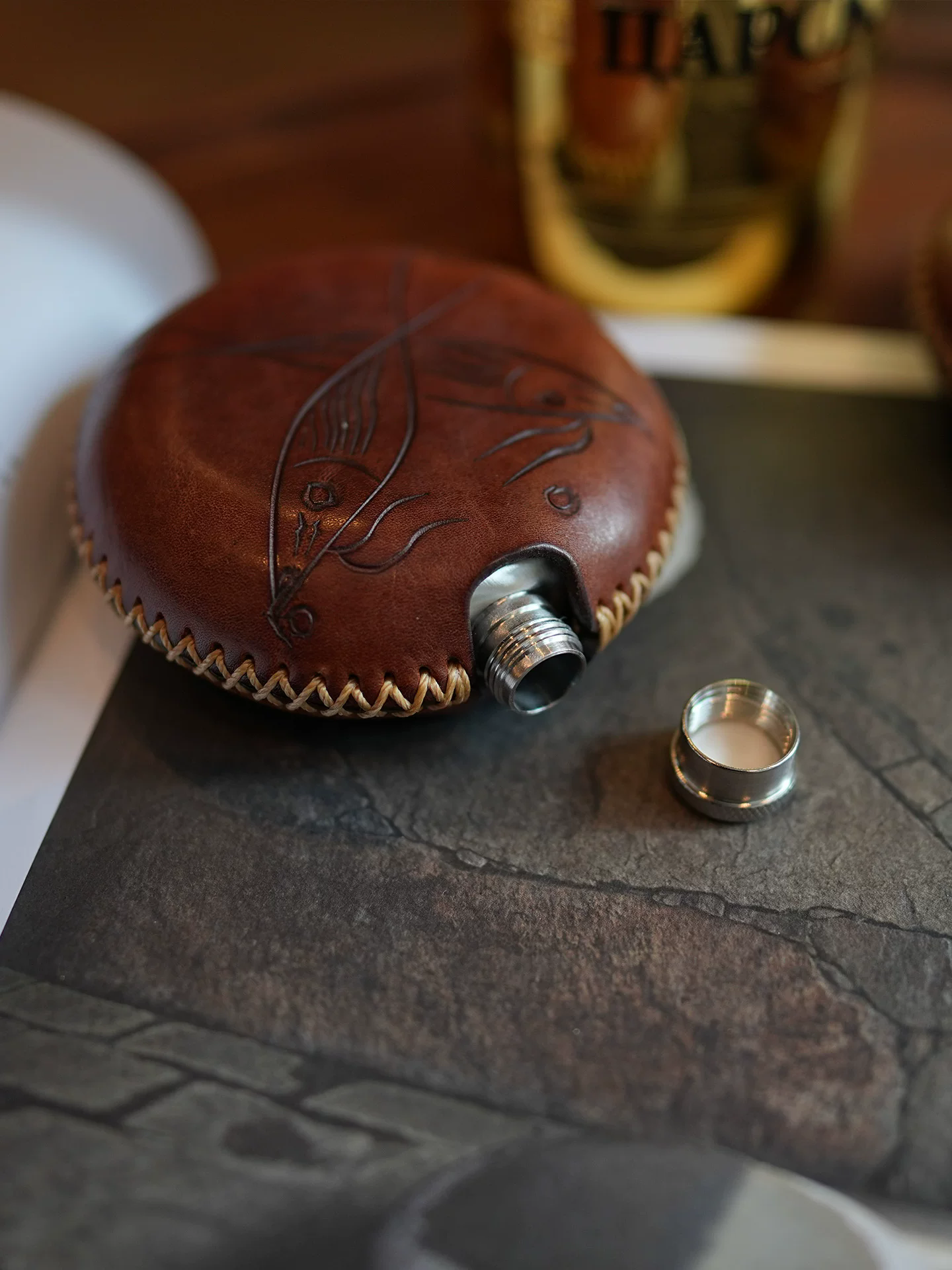 李記 | 原創手工真皮 | 304不銹鋼戶外の隨身便攜小酒壺ls17023號