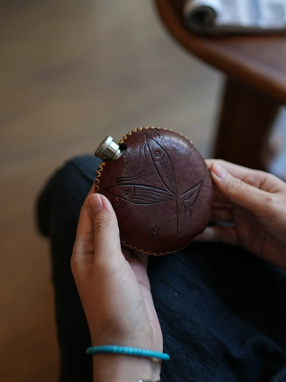 李記 | 原創手工真皮 | 304不銹鋼戶外の隨身便攜小酒壺ls17023號