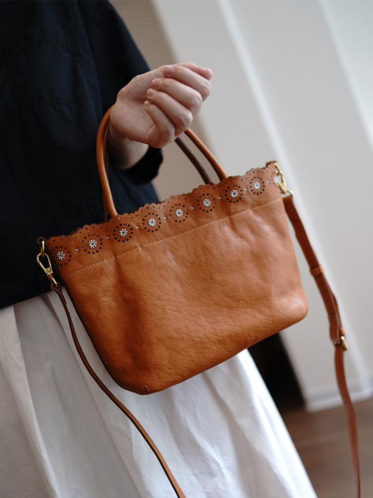 李記 | 原創手工真皮 | 法式優雅バ復古鏤空い手提包ls250號