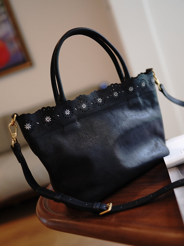 李記 | 原創手工真皮 | 法式優雅バ復古鏤空い手提包ls250號