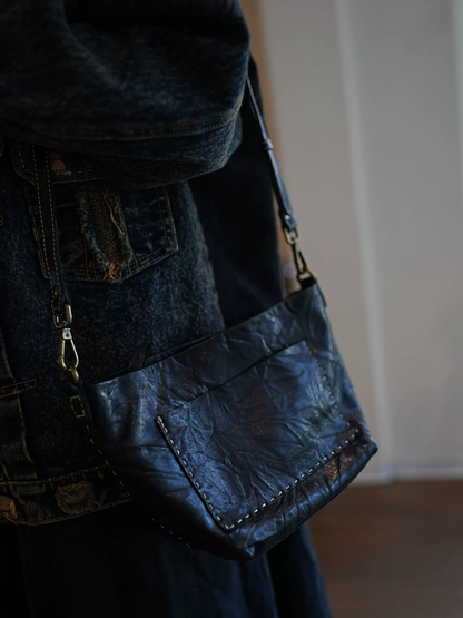 李記 | 原創手工真皮 | 很洋氣の復古褶皺斜唄包ls275號