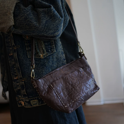 李記 | 原創手工真皮 | 很洋氣の復古褶皺斜唄包ls275號