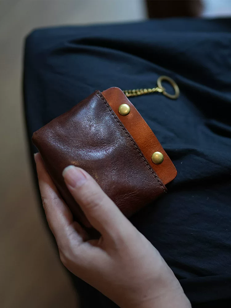 李記 | 原創手工真皮 | 復古褶皺小巧の迷你零錢硬幣包ls50號