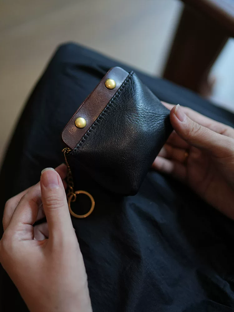 李記 | 原創手工真皮 | 復古褶皺小巧の迷你零錢硬幣包ls50號