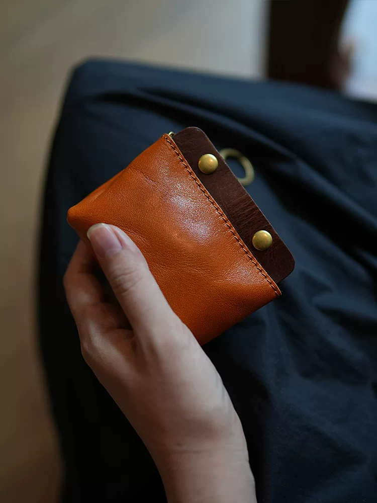 李記 | 原創手工真皮 | 復古褶皺小巧の迷你零錢硬幣包ls50號