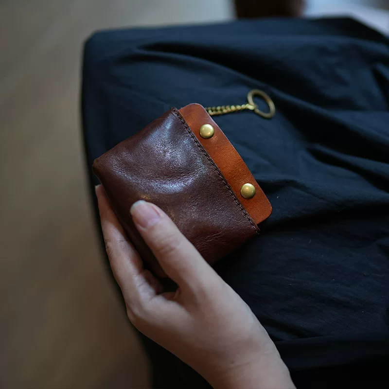 李記 | 原創手工真皮 | 復古褶皺小巧の迷你零錢硬幣包ls50號