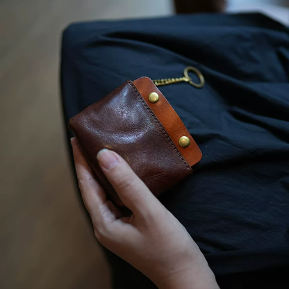 李記 | 原創手工真皮 | 復古褶皺小巧の迷你零錢硬幣包ls50號