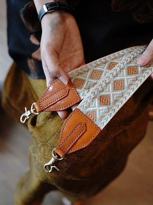 李記 | 原創手工真皮 | 彩色針織銅扣の包包寬肩帶ls67號