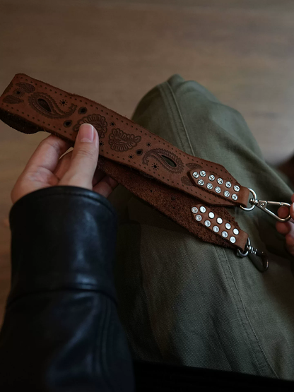李記 | 原創手工真皮 | 手工植鞣牛皮の雕花可拆卸真皮寬肩帶ls9176號