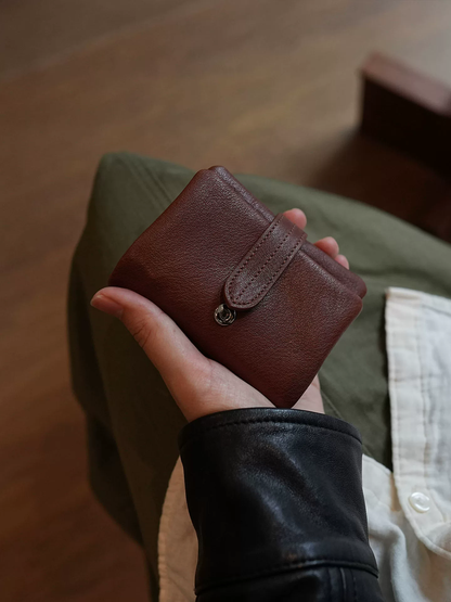 李記 | 原創手工真皮 | 軟糯牛皮の塔扣短款錢包ls93號