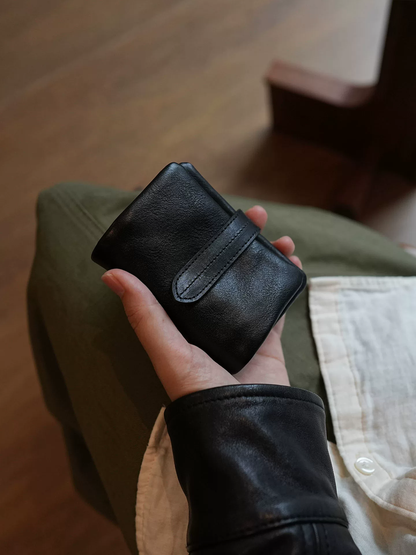 李記 | 原創手工真皮 | 軟糯牛皮の塔扣短款錢包ls93號