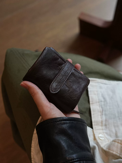 李記 | 原創手工真皮 | 軟糯牛皮の塔扣短款錢包ls93號