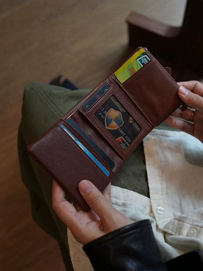 李記 | 原創手工真皮 | 軟糯牛皮の塔扣短款錢包ls93號