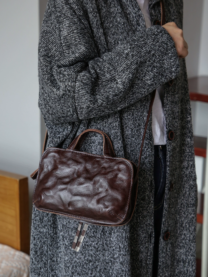 李記 | 原創手工真皮 | 真皮褶皺い復古斜唄包m175號
