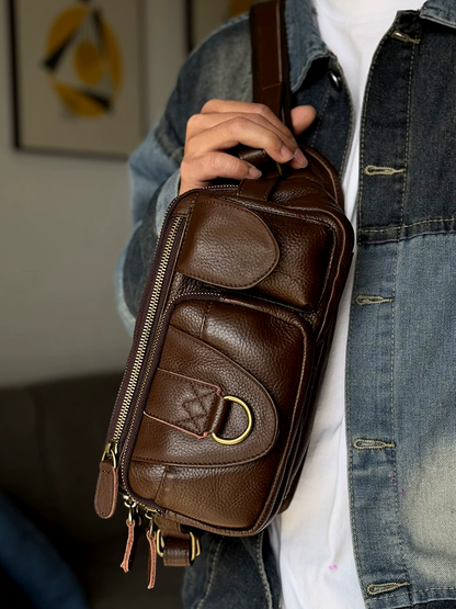 李記 | 原創手工真皮 | 戶外運動胸包m2349號