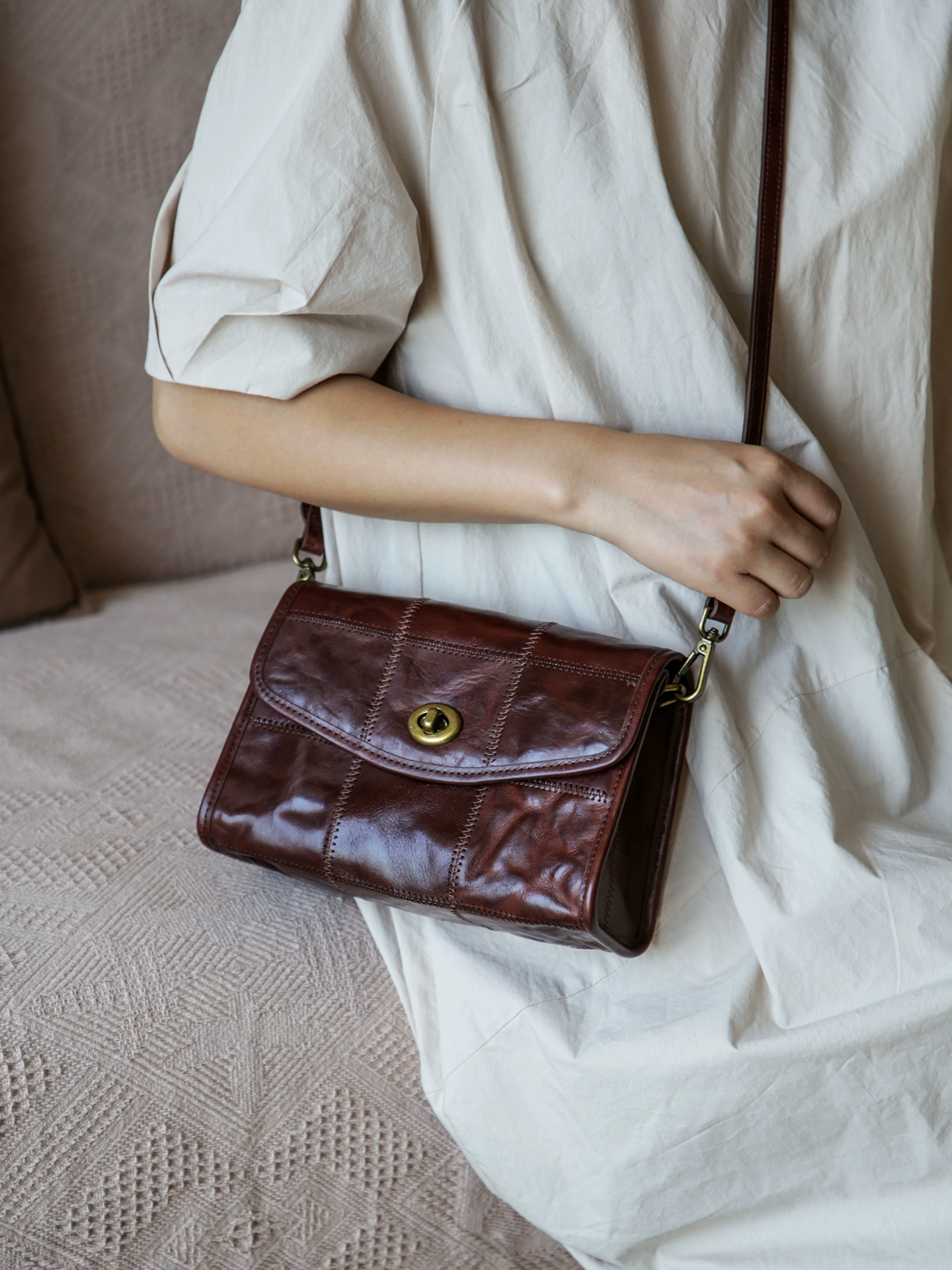 李記 | 原創手工真皮 | 法式溫柔の拼接信封包m299號