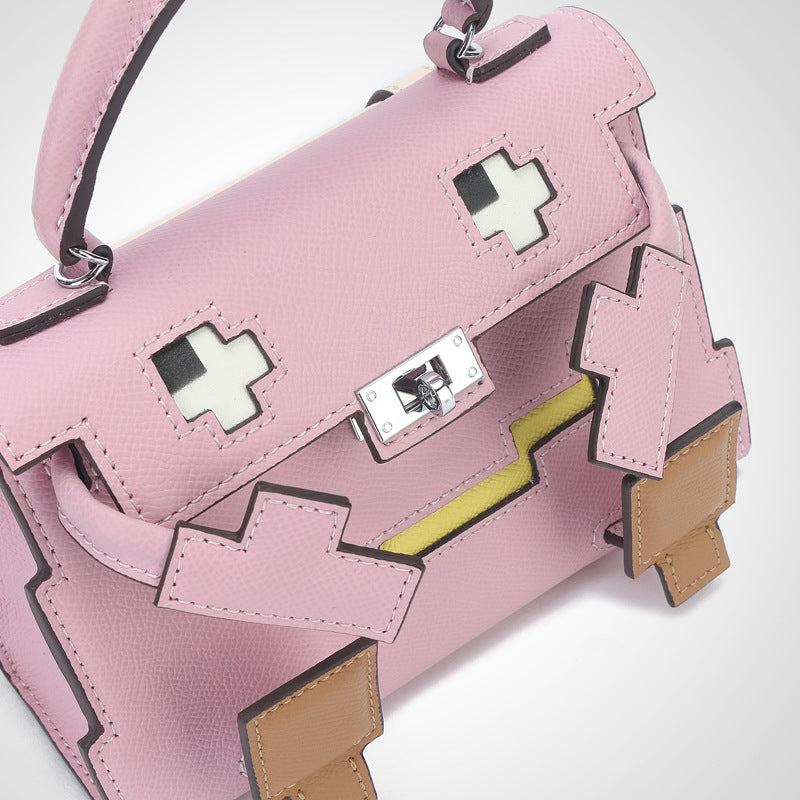 Li Ji |. กระเป๋าหนังแท้แฮนด์เมด |. กระเป๋า Kelly monster สีหวานและตัดกัน No.m635 