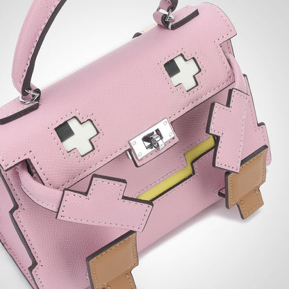 Li Ji |. กระเป๋าหนังแท้แฮนด์เมด |. กระเป๋า Kelly monster สีหวานและตัดกัน No.m635 