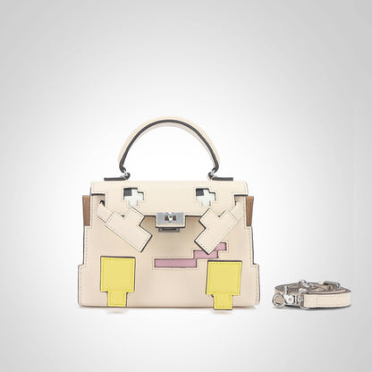 Li Ji |. กระเป๋าหนังแท้แฮนด์เมด |. กระเป๋า Kelly monster สีหวานและตัดกัน No.m635 